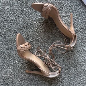Express Nude Braided Heels
